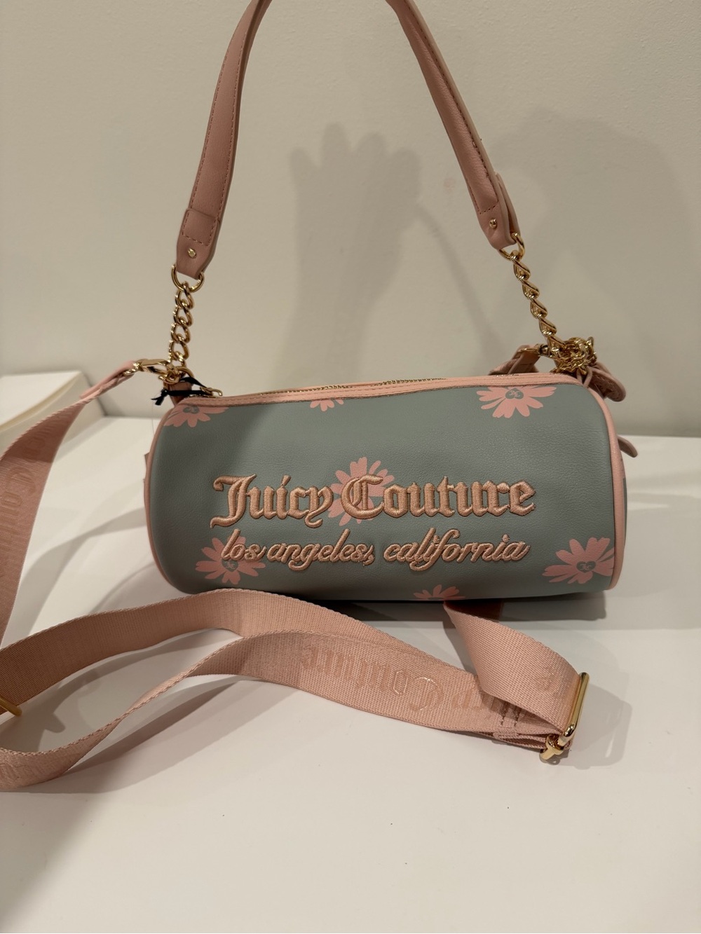 Juicy Couture Pink & Gray Floral Barrel Bag
